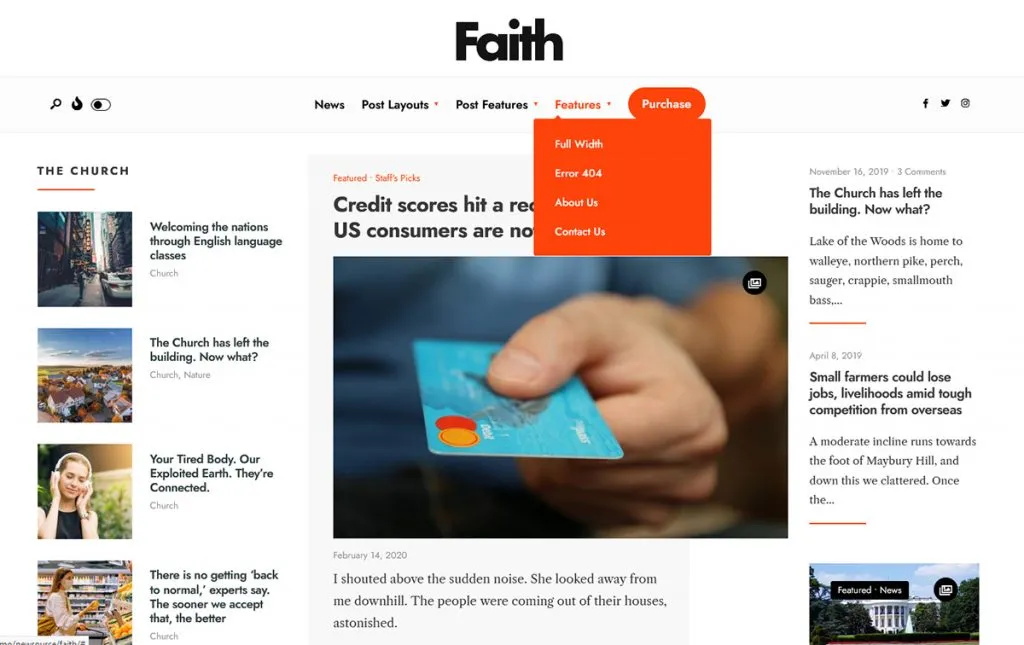 Newsource WordPress theme - Faith Demo